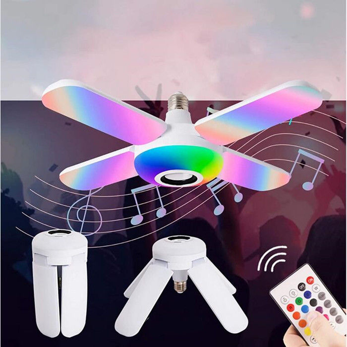 Czterolistna łopatka wentylatora 20w Lampa muzyczna Bluetooth, wewnętrzne żarówki Led Cri80